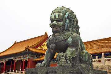 Bronze lion at The Forbidden City in Beijing, China