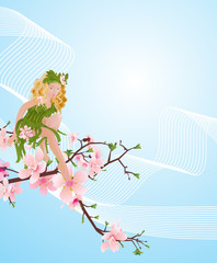 flowers fairy on blossoming cherry vector