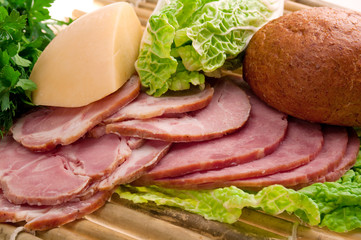 sliced food arrangement of meat