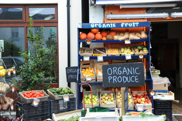 Fresh and organic fruit and vegetables at grocery shop