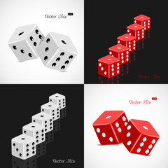Set of 3D white and red dice vector illustration
