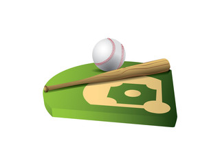 Baseball and bat on 3d field