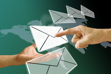 Finger choose pushing the email from postman's hand, Concept