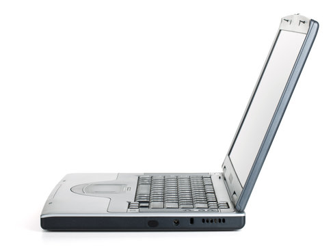 Laptop with blank black screen. Side view