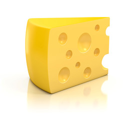 A peace of cheese over white background