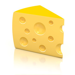 A peace of cheese over white background 3d illustration
