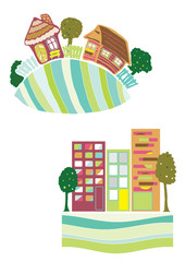 Fototapeta premium two enviroment village and city