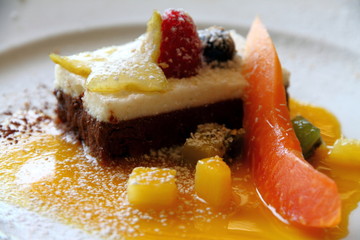 Chocolate tart with exotic fruits  Costa Blanca Spain