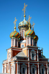 Fototapeta premium Stroganov Church on blue sky background. Nizhny Novgorod, Russia