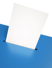 Blank voting paper in a ballot box slot