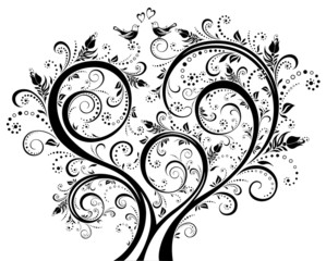 Black-and-white blooming tree