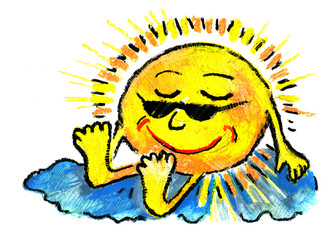 The sun sunbathes on a cloud