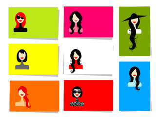 Set of woman's portraits, 10 cards with place for your text