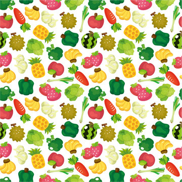 cartoon Fruits and Vegetables seamless pattern