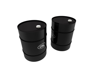 two black oil barrels isolated on white