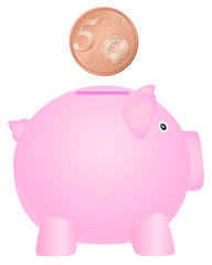 piggy bank and five euro cent