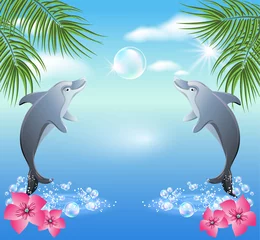 Papier Peint photo autocollant Dauphins Les dauphins sautent de l& 39 eau