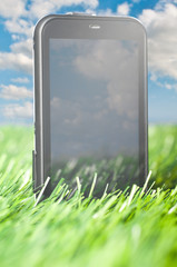 Fototapeta premium phone in grass