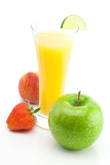 juice,apple,strawberry isolated on white
