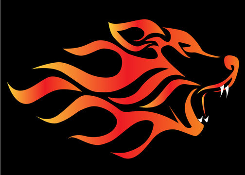 illustration profile wolf on black aflame