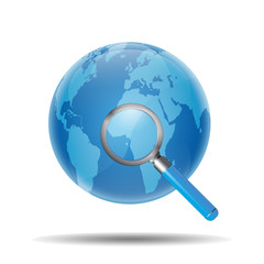 Esfera brillante planeta con lupa