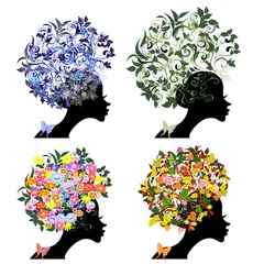 Photo sur Aluminium Femme fleurs saisons de coiffure florale vintage