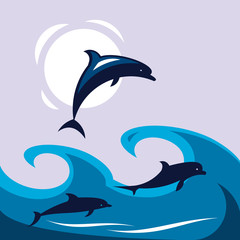 Fototapeta premium Dolphins at sea (Vector)
