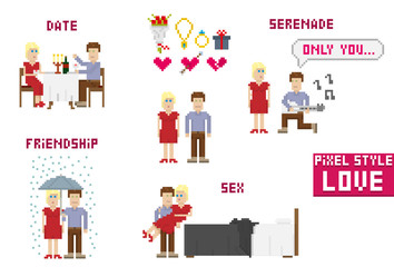 Pixel art style. Love. Vector illustration.