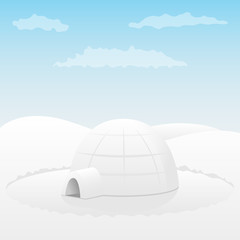 One igloo. Arctic landscape. Vector illustration.