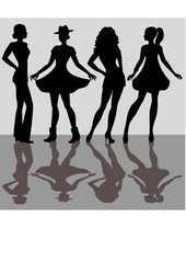 silhouettes of the girls in summer clothes