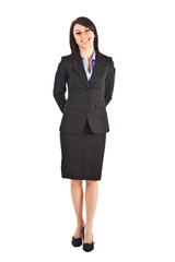 Full length businesswoman isolated on white