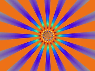Washable wall murals Psychedelic Orange and Blue Sun-Burst