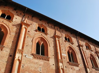 Sforzesco castle wall and windows detail, Vigevano, Pavia, Italy