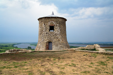 Fototapeta na wymiar The Devil's Tower on a high shore of the Kama river in Elabuga