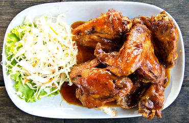 Fried Chicken Wings with Red Sauce.