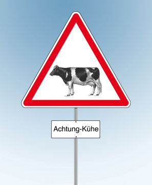Warnschild.Vorsicht vor Kuehen