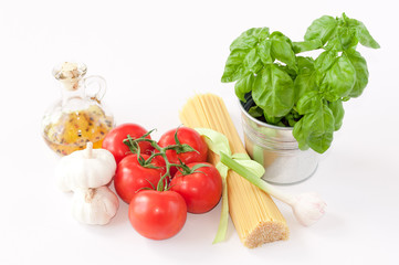 pasta ingredients isolated on white background