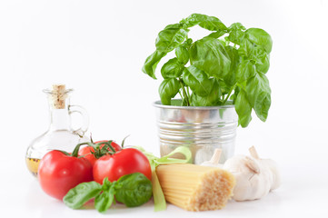 pasta ingredients isolated on white background