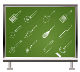 different kind of kitchen accessories and equipment icons