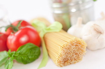 pasta ingredients isolated on white background