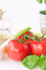 Tomato, basil, and onion