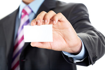 Business card in hand