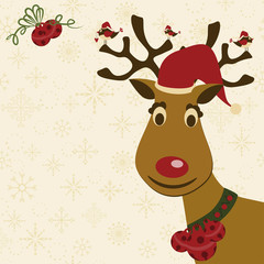 Christmas and New Years greeting card with Deer and bells