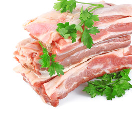 fresh raw meat with greens