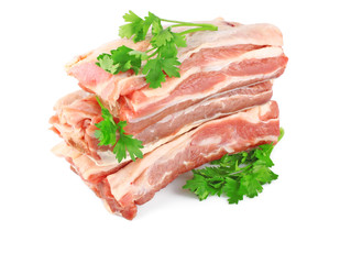 fresh raw meat with greens