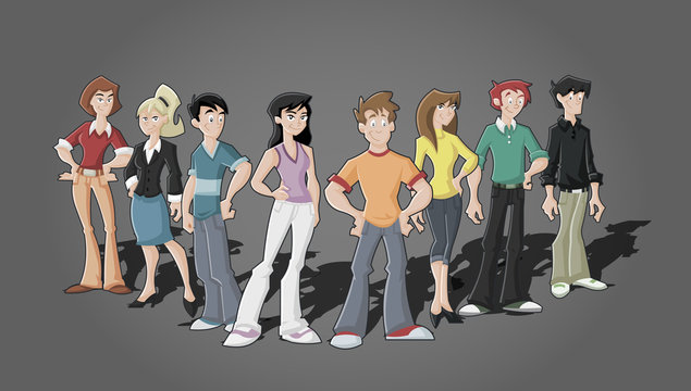 Group of funny cartoon people
