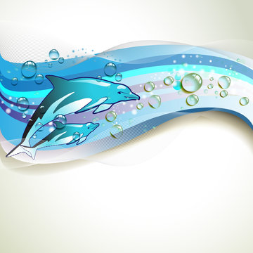 Background with dolphins and drops of water
