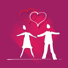 Young couple icon, heart motive (freehand painterly style)