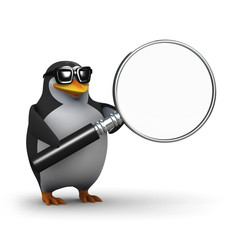 3d Penguin offers you his magnifying glass