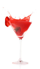 Exotic drink with splash, isolated on white background